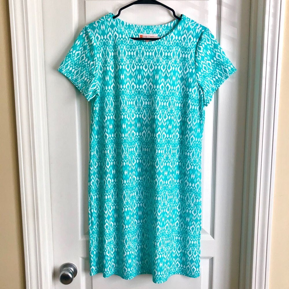 Jude Connally Short Sleeve Teal Blue White Dress